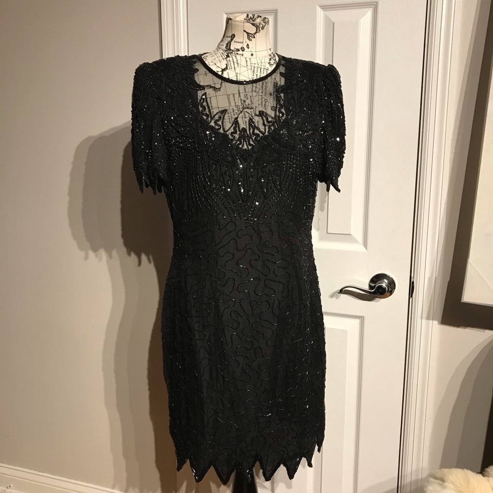 Laurence Kazar Silk Vintage Embellish Bead Evening Formal bodice dress XL